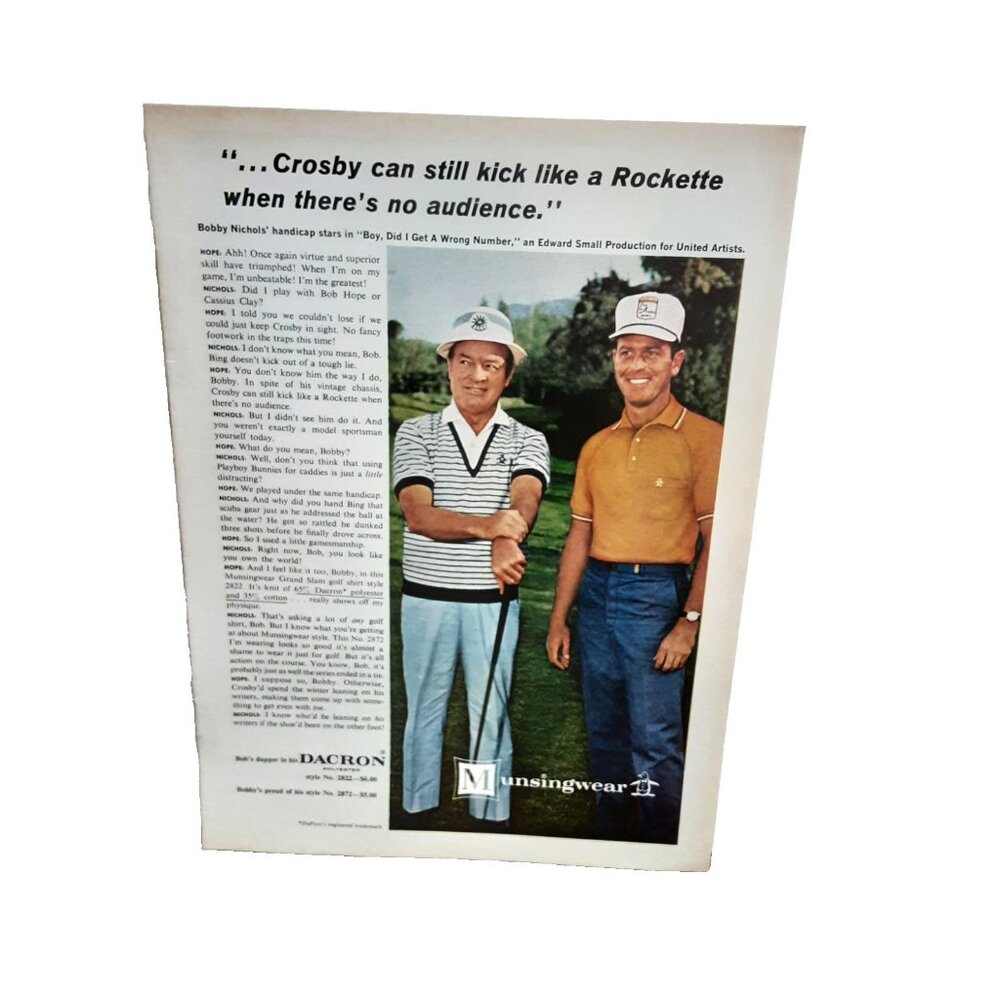 1966 Munsingwear Vintage Print Ad Bob Hope Golf Polo Shirt Bobby Nichols